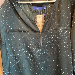Apt. 9 Dark Green Long Sleeve Zip Front Blouse